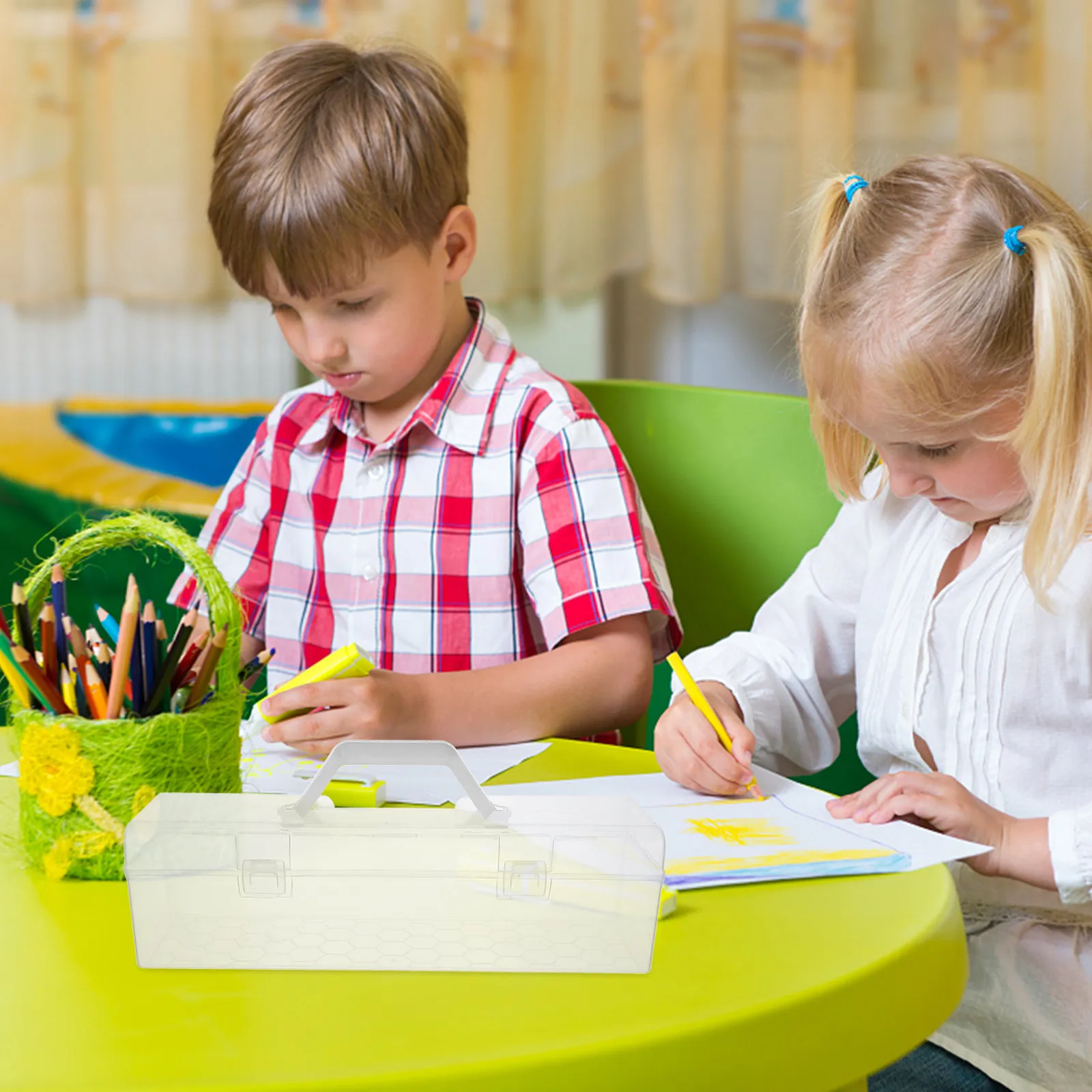 투명한 휴대용 보관 상자 두꺼운 플라스틱 대용량 손잡이 뚜껑 연필 브러쉬 케이스 어린이 수채화 네일 헤어 용품