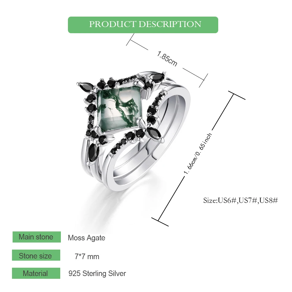 WES 925 Sterling Silver Crown Moss Agate Leaf Ring Sets for Women Mom Crystal Natural Gem Anniversary Jewelry Wholesale Gift 5