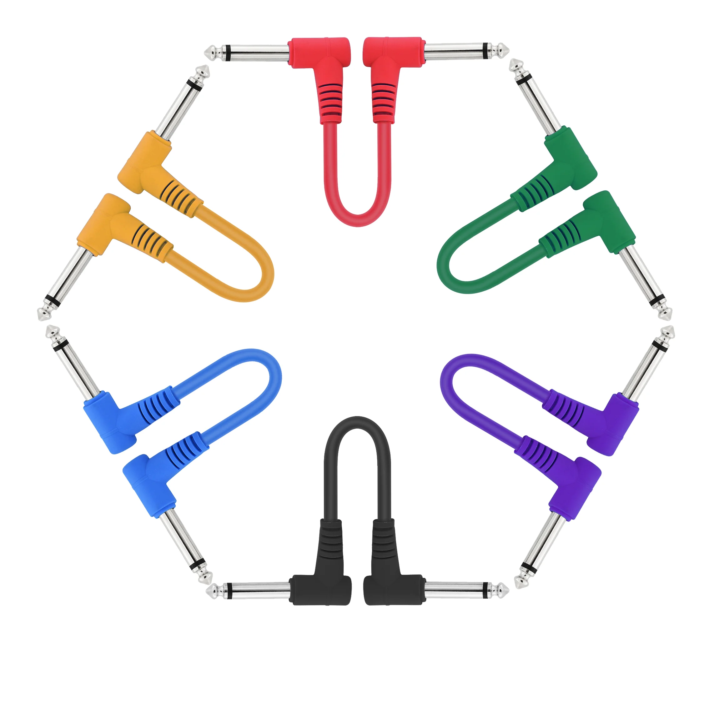 6 Inch Guitar Patch Cables Black Guitar Pedal Cable Effect Cable Cord 1/4" inch TS Right Angle Patch 6 Pack