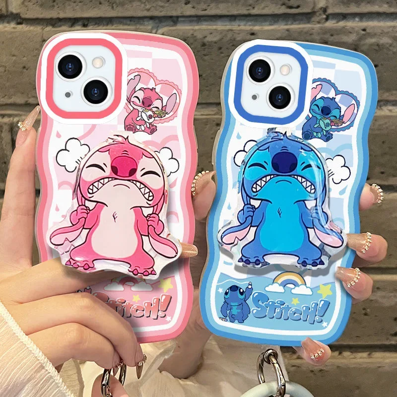 

Disney Stitch Doll Phone Cases For iPhone 14 13 12 11 Pro Max XR X XS MAX 7 8 Plus Back Lanyard Bracelet Protect Cover