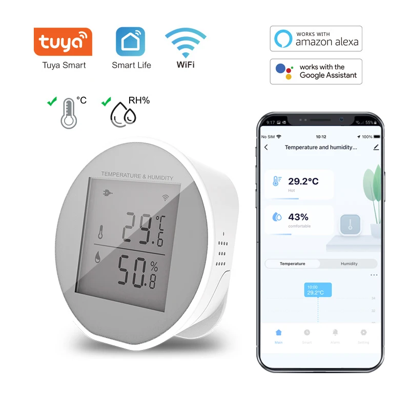 Tuya – Capteur Wifi Intelligent De Température Et D'humidité, Hygromètre  D'intérieur, Thermomètre Avec Écran Lcd, Compatible Avec Alexa Et Google  Assistant - Automatisation Des Bâtiments - AliExpress