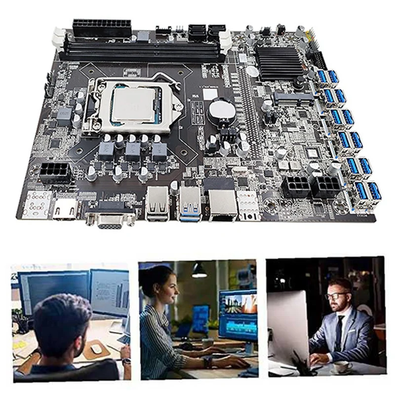 HOT-B75 BTC Mining Motherboard 12 PCIE to USB3.0+I3 2120 CPU+DDR3 4GB 1600Mhz RAM+128G MSATA SSD B75 USB Miner Motherboard best motherboard 