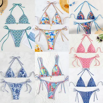 "2026 New Triangle Bikini Set - Floral Print Push Up Swimsuit & Brazilian Bottoms" 1