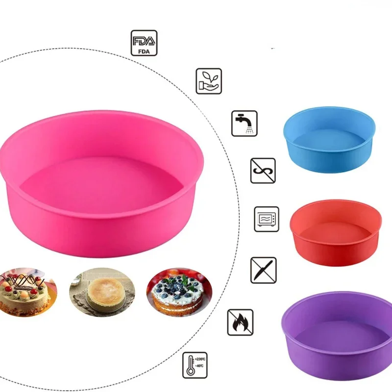 4-Piece Silicone Round Rainbow Cake Baking Pans (6 Inch) + Measuring Cups – Non-Stick Layer Cake Set