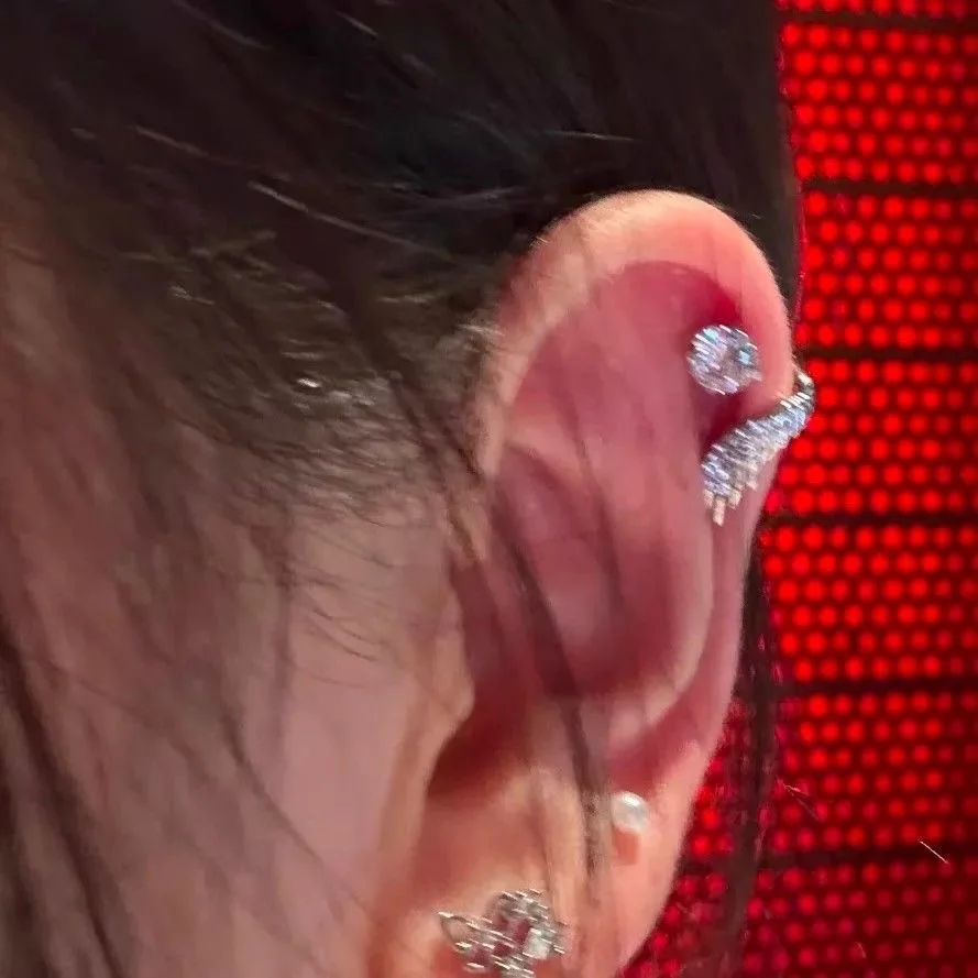 LATS 1pcs Silver Wing Ear Bone Nail for Women Zircon Earrings Accessories Jewelry