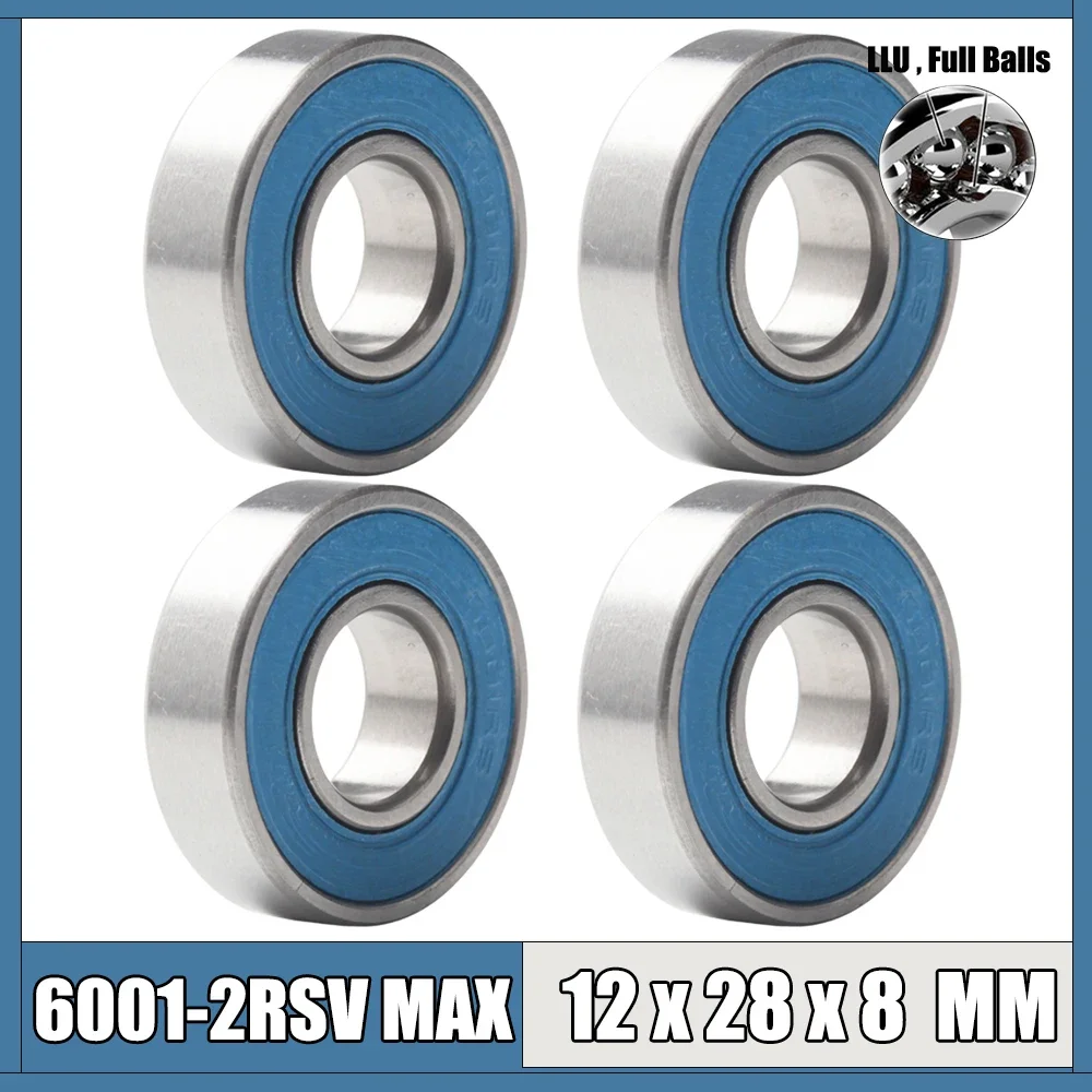 6001-2RSV MAX Bearing 12*28*8 mm 4Pcs Full Balls Bicycle Frame Pivot Repair Parts 6001 2RS RSV Ball Bearings 6001-2RS