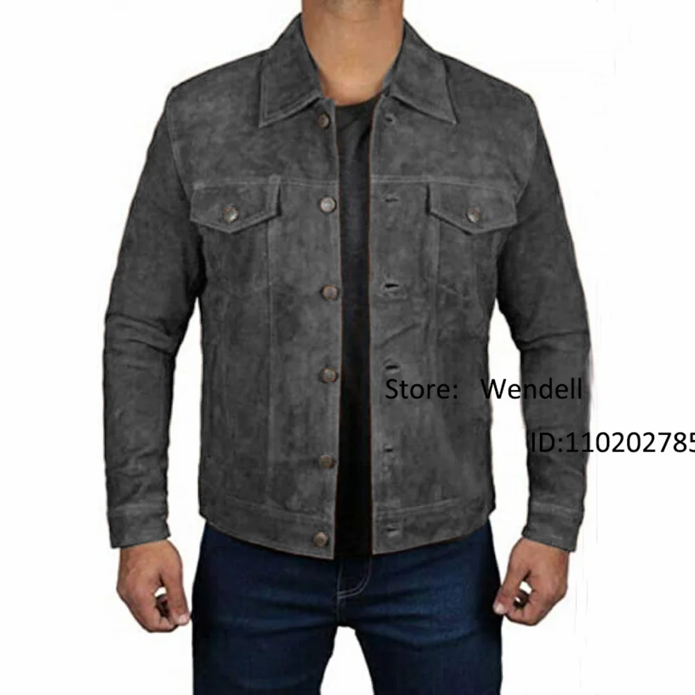 Men's Suede Jacket Retro Punk Single Breasted Hooded Jackets for Motorcyclists