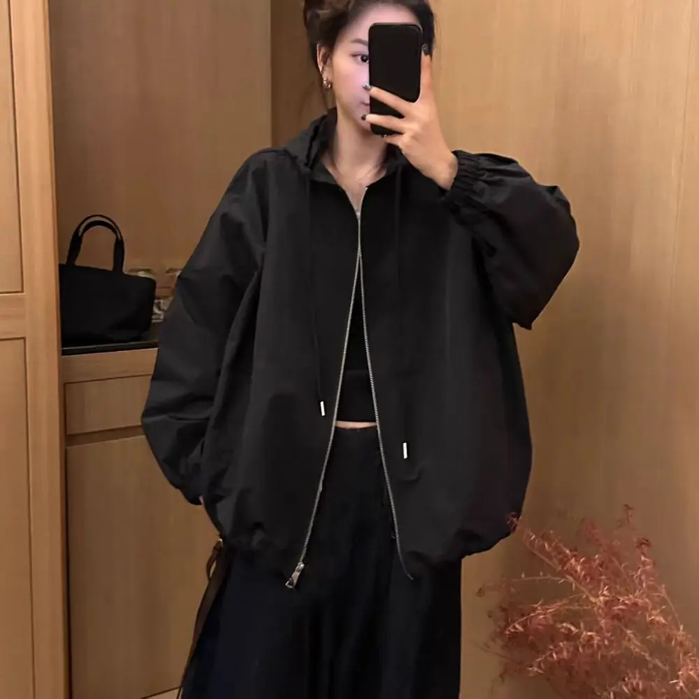 Comfortable Drawstring Long Sleeved Hooded Loose Thin Sunscrean Hooded Cardigan Clothing Korean Ins Sweatshirts for Women Women