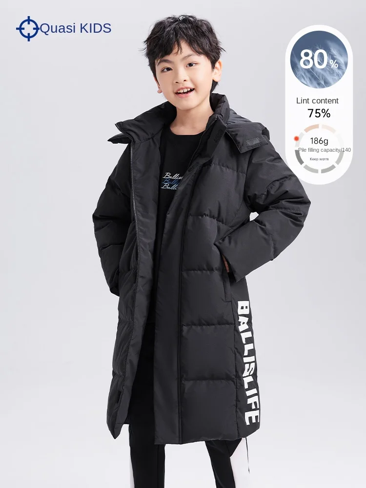 RIGORER Children Down Jacket Thickened Long White Duck For Boy Girl Cold proof Warm Hooded Large Windproof Winter Clothes