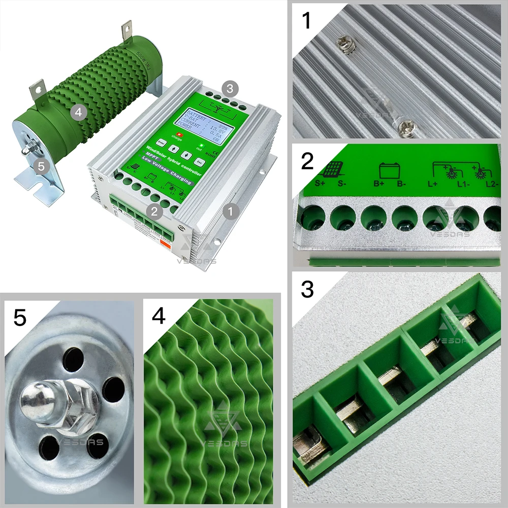 550-1400W Optional 12V/24V Smart MPPT Booster Wind Solar Hybrid Charge Controller for Wind 0- 800W Solar 0- 600W With Dump Load