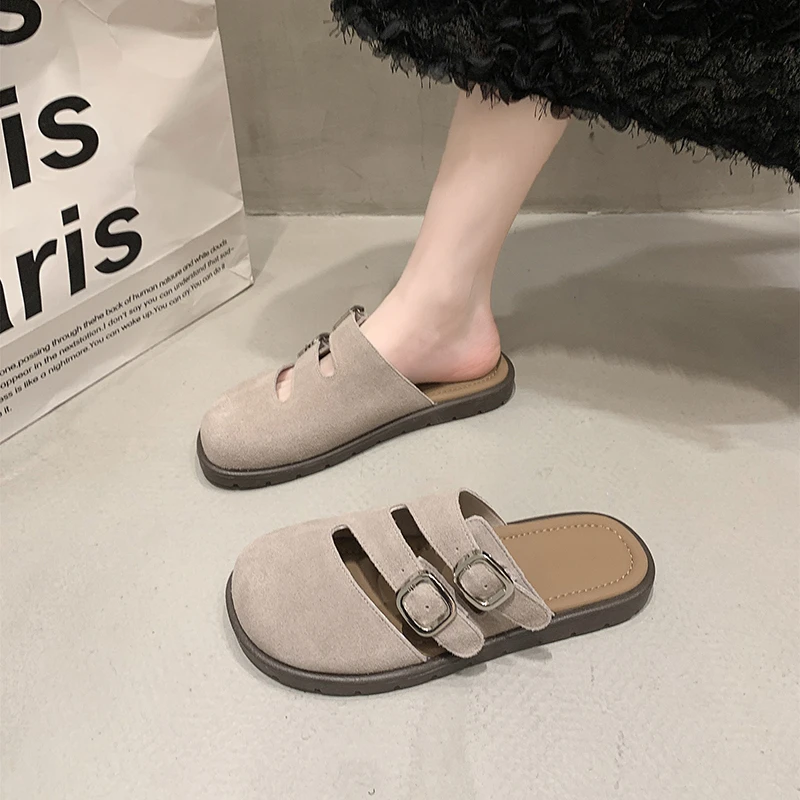 Shoes Woman 2024 Trend Women's Suede Mules Slippers Platform Flats Boston Clogs Sandals Fashion Outdoor Slip on Beach Sandalias