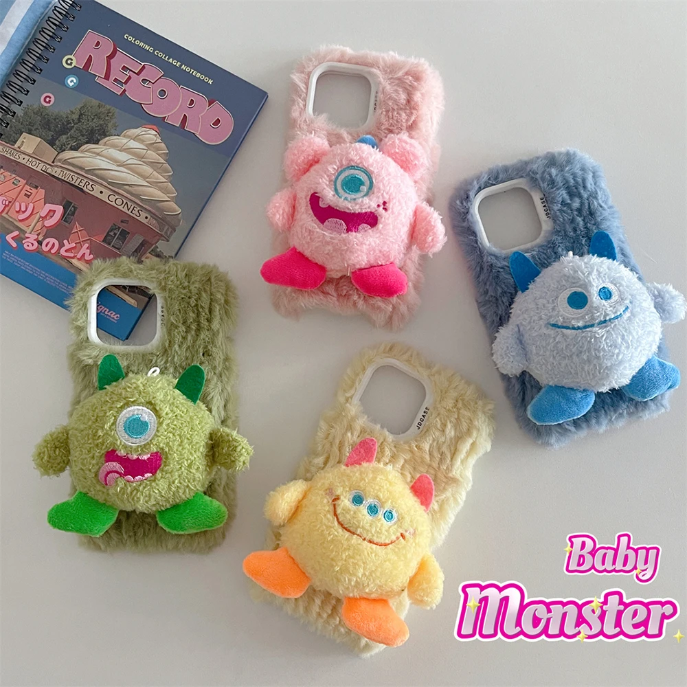 

Cute Cartoon Disneies 3D Little Monster Plush Doll Phone Case for IPhone 15 14 13 12 11 Pro Max Back Cover