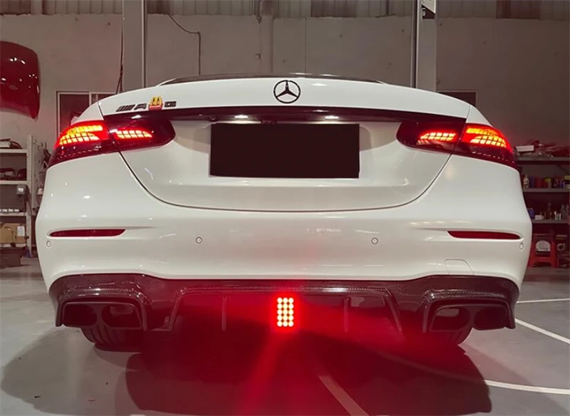 For Mercedes Benz E Class W213 260 300 350 E63S 2021 2022 2023 Real Carbon Fiber Rear Diffuser Bumper Lip Spoiler Tail Throat 53 - Racext For Mercedes Benz E Class W213 260 300 350 E63S 2021 2022 2023 Real Carbon Fiber Rear Diffuser Bumper Lip Spoiler Tail Throat - - Racext 52