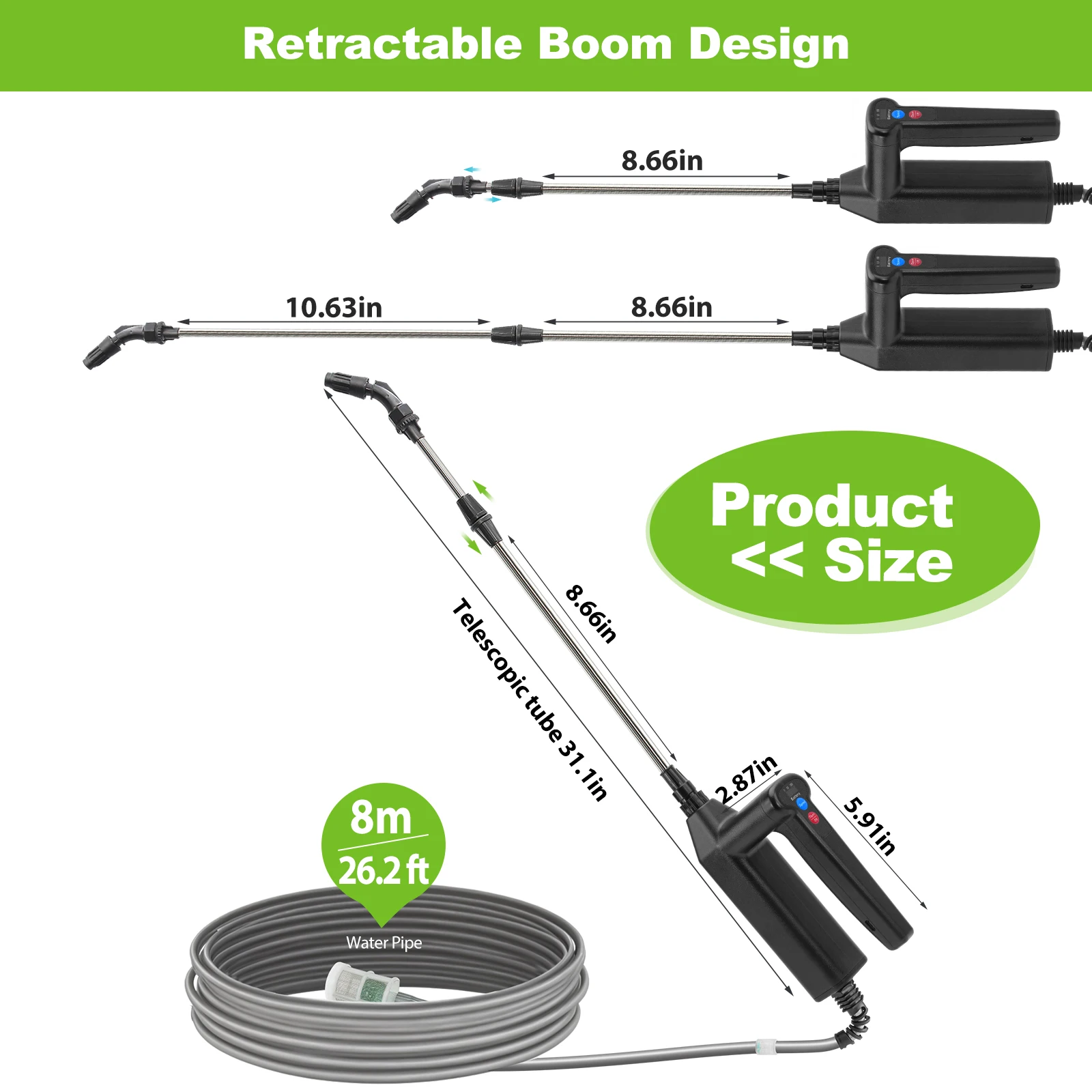 8M Battery Powered Sprayer Wand 7.4V Rechargeable Water Sprayer Wand with 4 Adjustable Nozzles & Filter 3