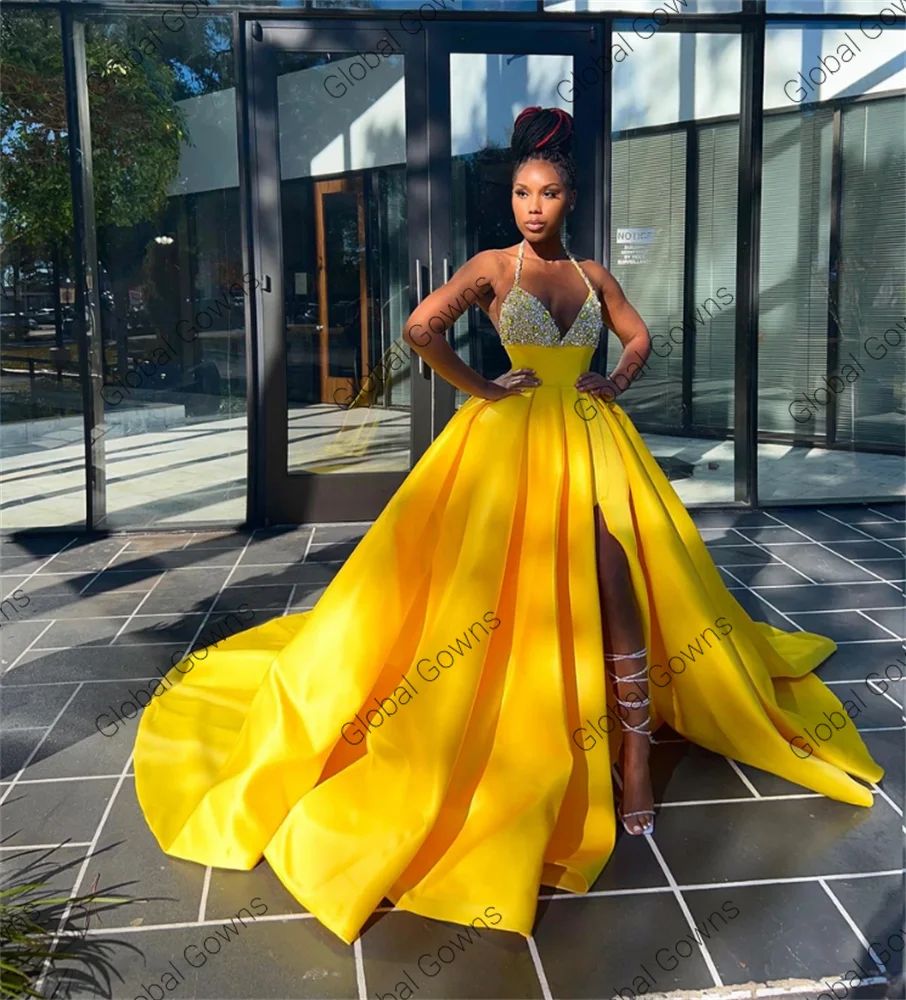 Bright Yellow Single Shoulder Sparkly Prom Dresses with Slit Sheath Fo –  SheerGirl