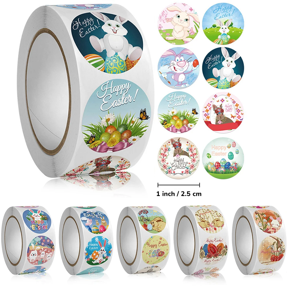 

500Pcs/Roll Easter Bunny Egg Round Stickers DIY Cartoon Decoration Sealing Stickers Stationery