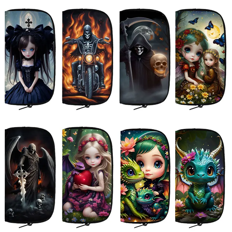

Gothic Girls Print Long Wallet Skull/Skeleton Women Purse Cute Dragon Money Coin Bag Fantasy Girl Card Earphone Phone Holder