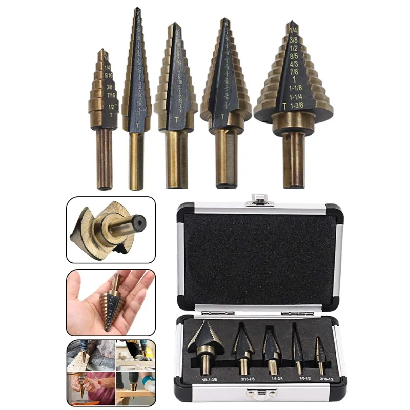 Alloying Metal 5PCS Imperial Step Drll Bit Set Professional Woodworker Multifunctional Screwdriver Head Hardware Tools Product