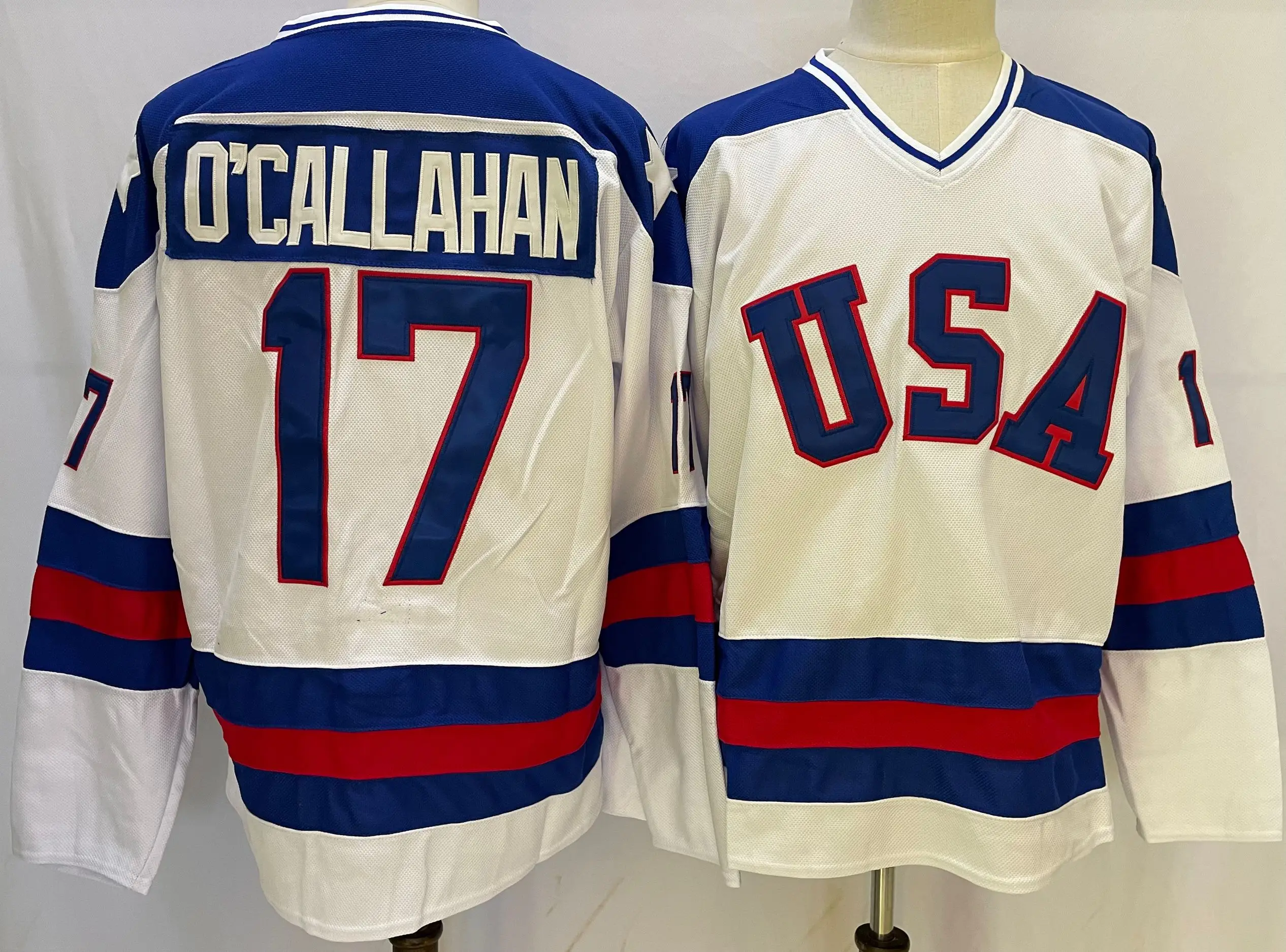  1980 Miracle On Ice Team Hockey Jersey 17 Jack O'Callahan 30  Jim Craig #21 Mike Eruzione Stitched Ice Hockey Jerseys (#17Blue, Small) :  Clothing, Shoes & Jewelry