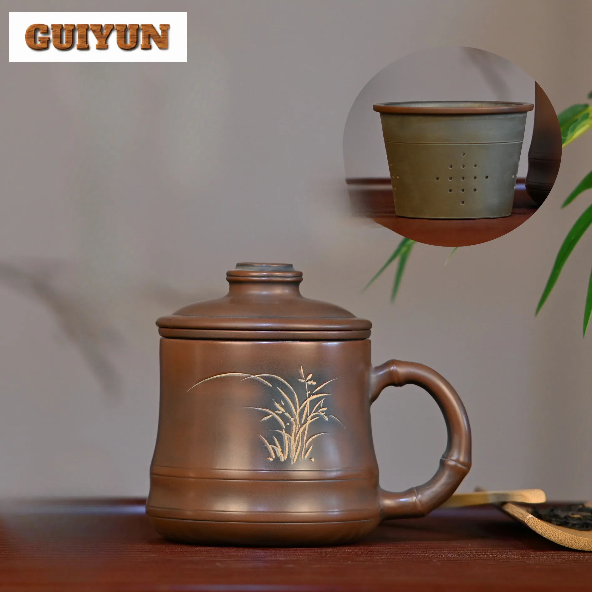400ml Exquisite Qinzhou Nixing Pottery Teacup Pure Handmade Bamboo Knot Guest Cup Personal Filter Tea Separator Cup Drinkware