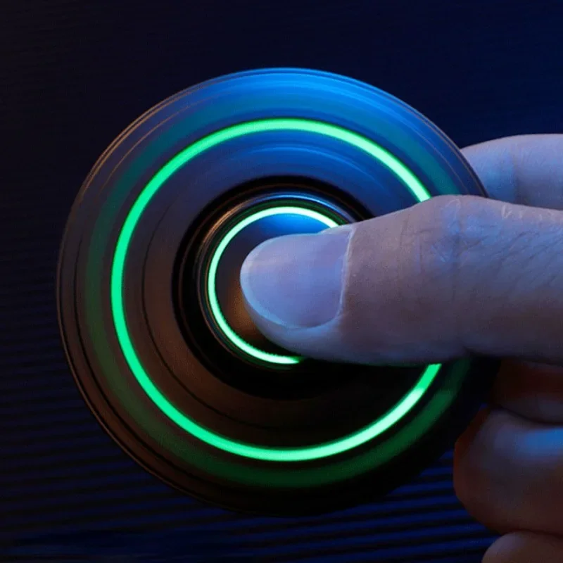Metal Stress Relief EDC Boy Cool Luminous UFO Fingertip gyroscope Ultra-long Finger Desk Rotating Toy Adults Fidget Spinner