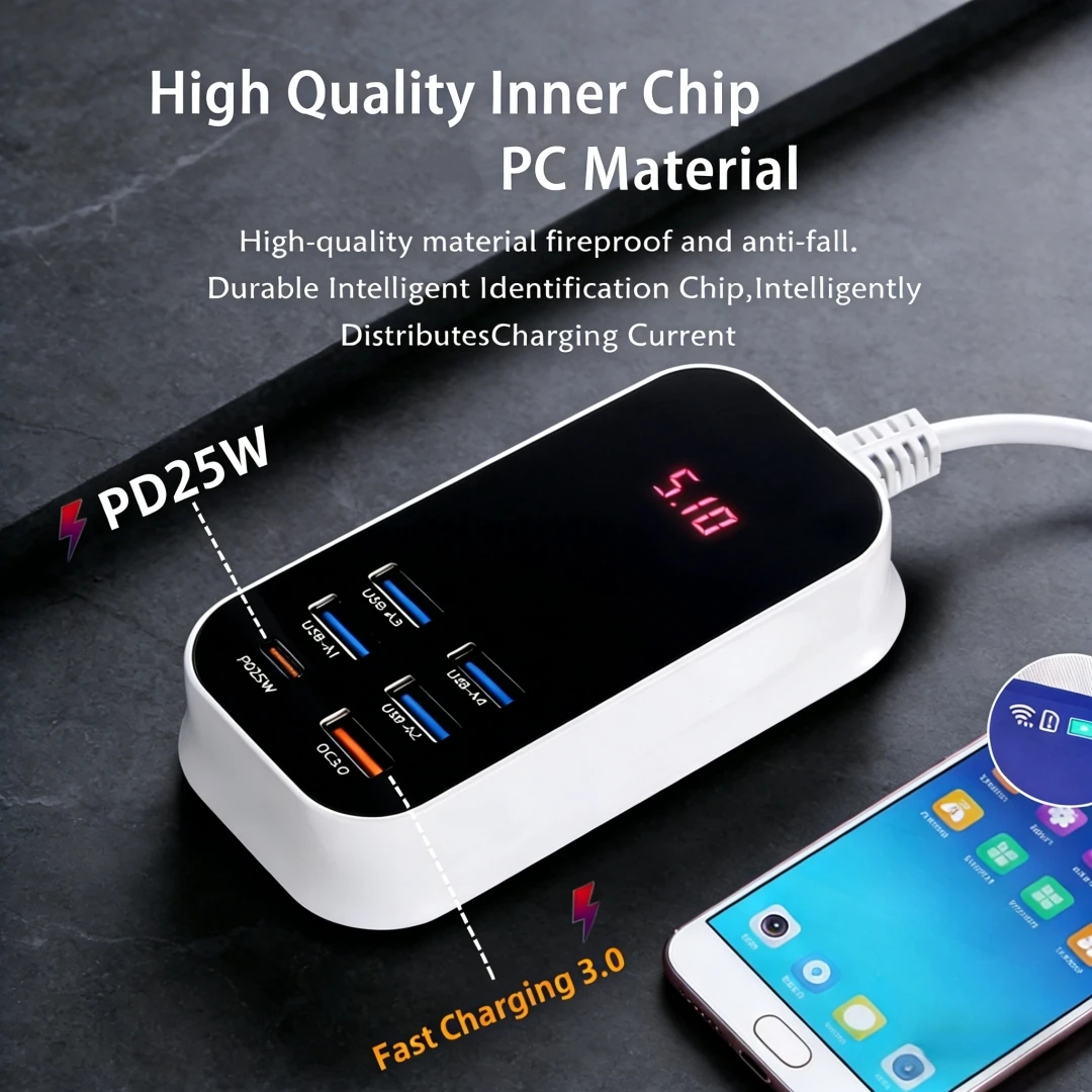 รูปสินค้า อะแดปเตอร์ชาร์จเร็ว 6 พอร์ต USB-C PD 50W พร้อมไฟ LED