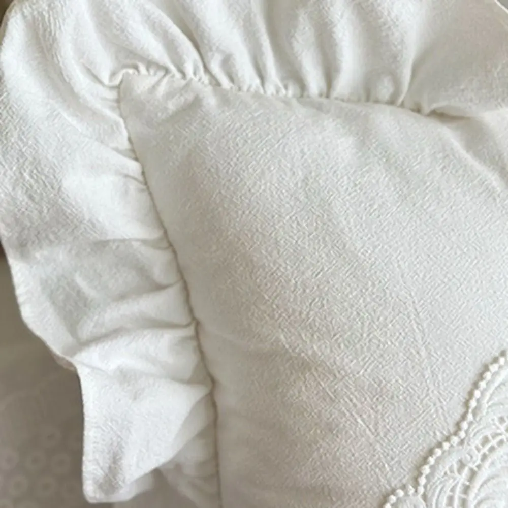 with Lotus Frill French Lace Pillow Cover Soft Washed Material White Cotton Pillow Case Comfortable Pillow Shell Pillow