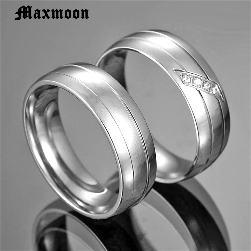 Wedding Rings for Women Men Couple Zirconia Band Stainless Steel Anniversary Engagement Jewelry
