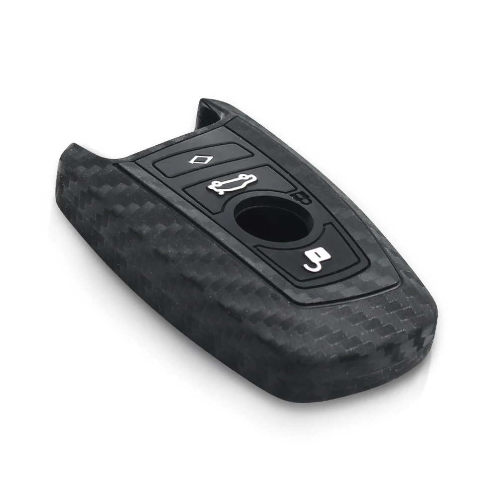 Carbon Fiber Silicone Car Key Case Fob Cover