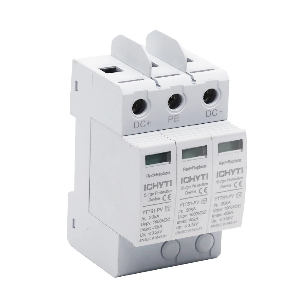 DC SPD 3P 1000V 20KA~40KA Din Rail Solar Outdoor Power Protection Protective Device Surge Protector Surge