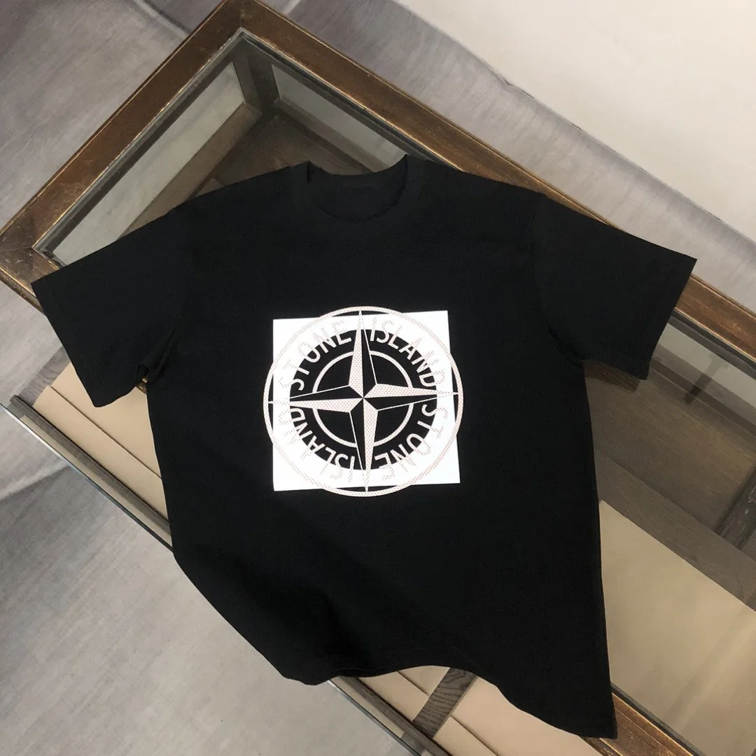 Fashion Brand Men T Shirt Casual Retro Stone New Logo Print Loose T Shirts Quick Drying breathable Summer Leisure Cotton Tees