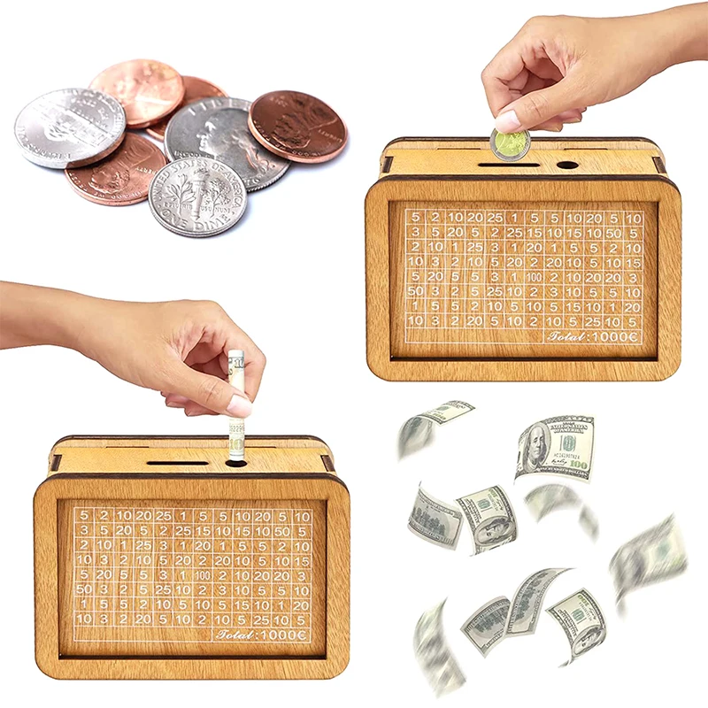 500/1000/2000/3000 Euro Money Box Wooden Piggy Bank With Reusable Money Box With Saving Goal And Numbers Boxes 3