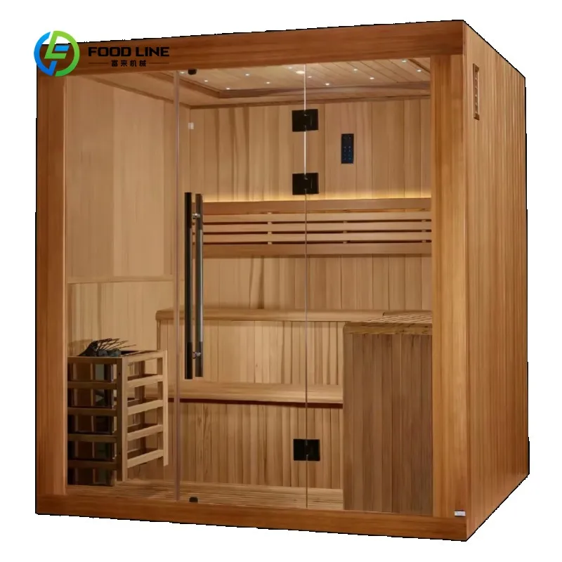 Customized Luxury 4-6 Person Modern Traditional Red Cedar Wood Indoor Sauna Electric Heating Dry Steam for Relaxation Spruce 5