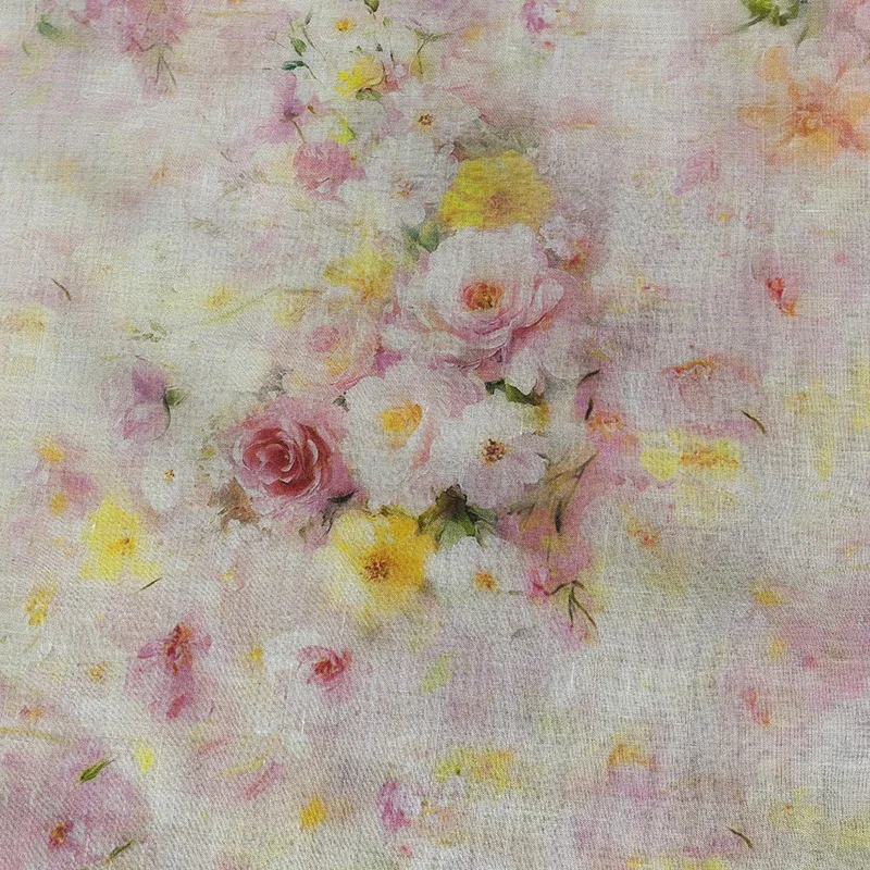 Linen Fabric Natural Ramie Printed For Dress Painting Summer DIY Handmade