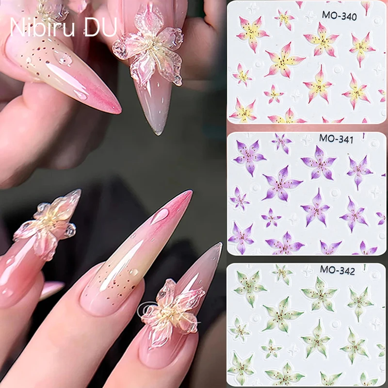 5D Sticker Lily Flower Nail Decals Jelly Nail Art Decorations Acrylic Adhesive Gel Sliders Summer Stickers Manicure Accessories nail stickers nail art decoration nail decals flower stickers