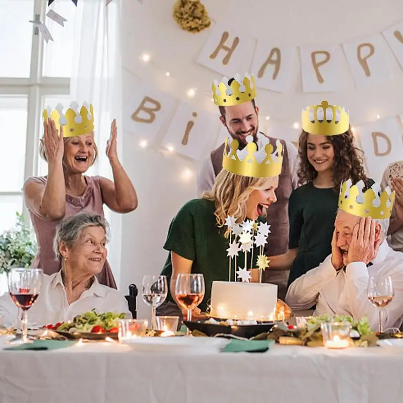 24 X Golden King Crown Gold Foil Paper Party Crown Cap For Birthday
