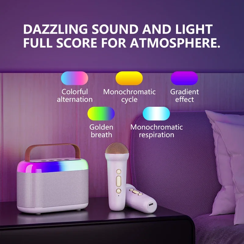 Basix Y3 Double wheat Portable Bluetooth Speaker Microphone Set, Colorful Light Bluetooth Speaker with Home Karaoke Machine
