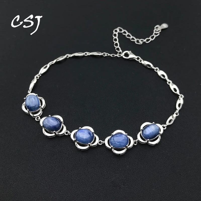 

CSJ Trencdy Natural Kyanite Bracelet Sterling 925 Silver Amazonite Bangle Gemstone6*8mm for Women Birthday Party Jewelry Gift