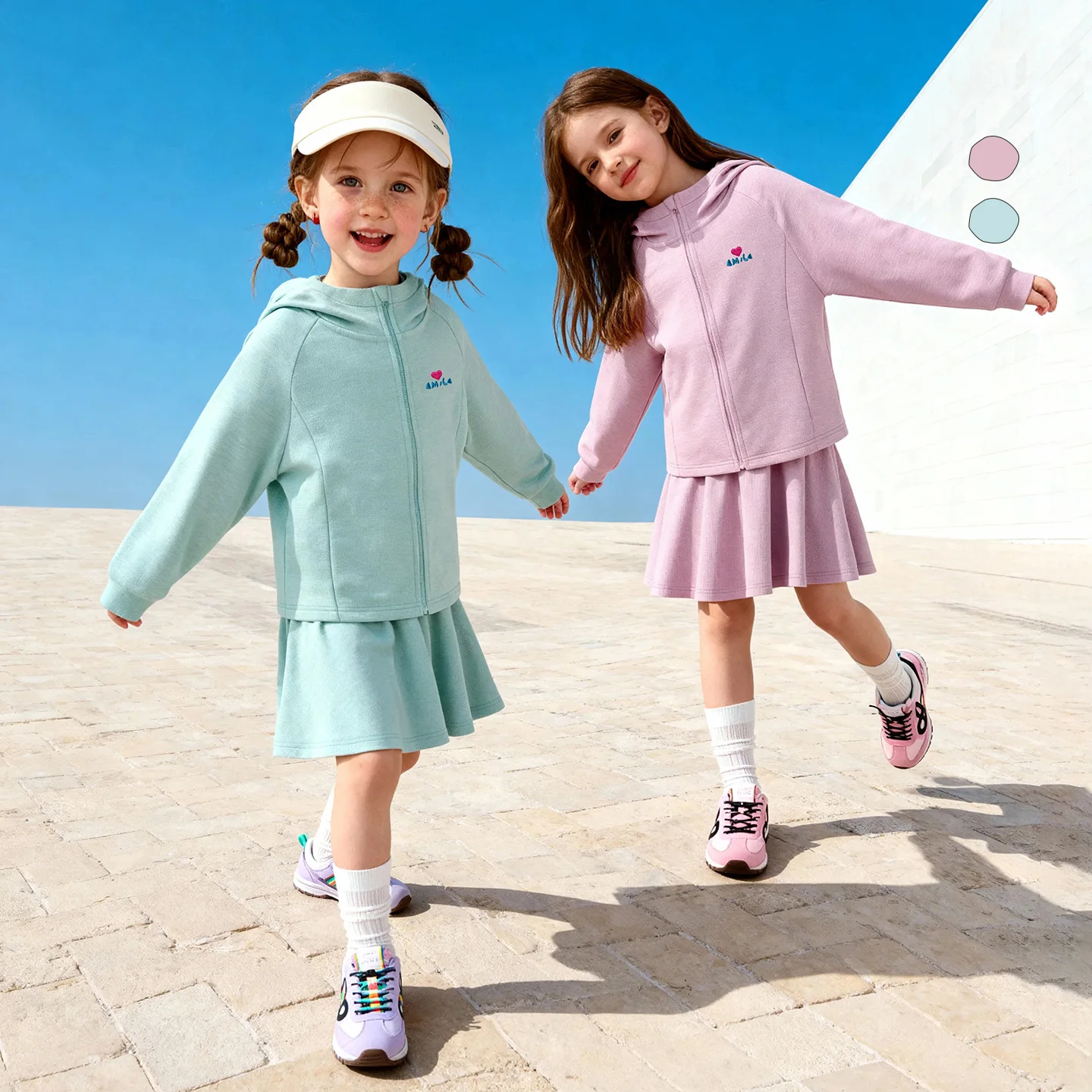 Amila 2026 봄 아동 코트 솔리드 컬러 러브레터 자수 데일리 패션 캐주얼 지..