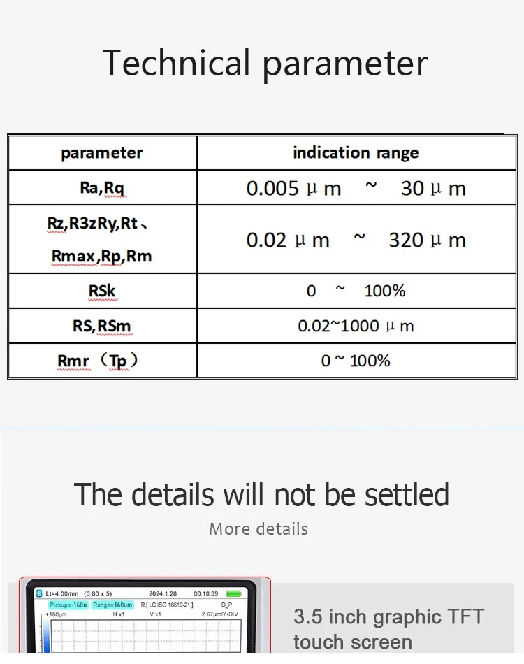0.001um Precision Digital Graphic Surface Roughness Tester Touch 160μm Surface R