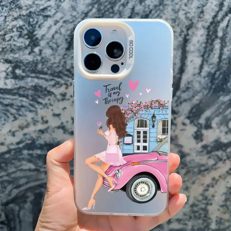 Niedliche Blumen-Handyhülle für junge Mädchen für iPhone 17 16 Pro MAX 15 14 Plus 15 12 11 13 14 Pro MAX 13 Mini Durchsichtige Laser-Abdeckung – Detail 3
