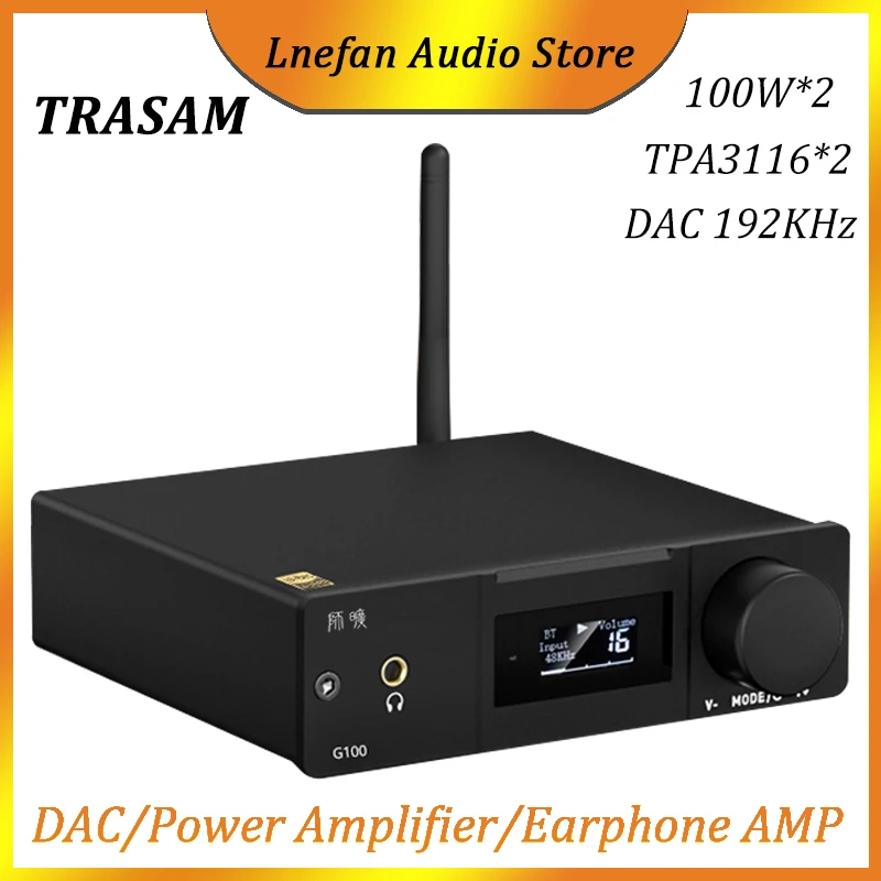 TRASAM 100W*2 Audio Amplifier TPA3116*2 HiFi 2.0 2.1 USB DAC 24Bit 192KHz Bluetooth 5.0 CSR3003 Earphone Amplifier Power AMP