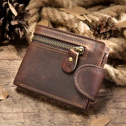 Vintage Crazy Horse Genuine Leather Wallet for Men with Hasp Closure (Coffee)
