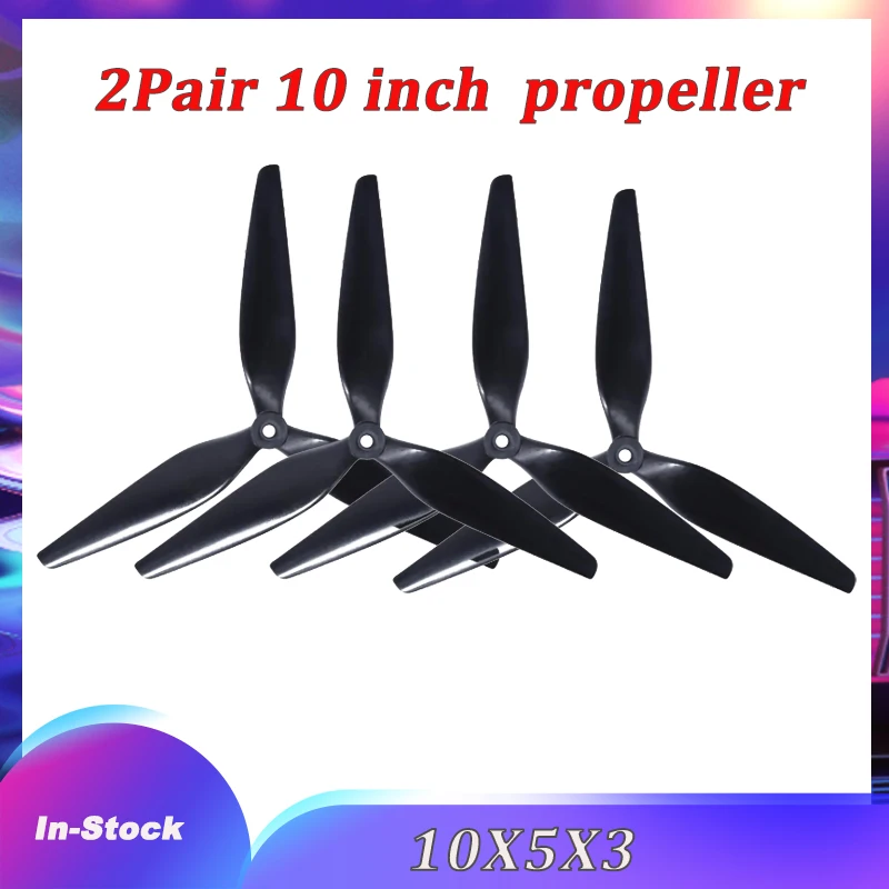 2 Paar (2cw 2ccw) 10x5x3 /1050 10 Zoll Klinge/Tri-Blade schwarz-kohlenstoff verstärkter Nylon propeller