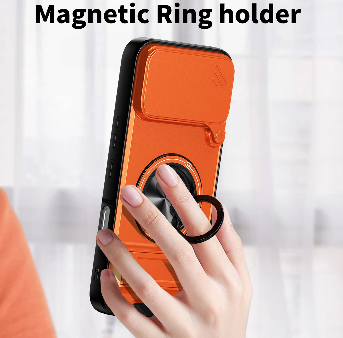 Enhanced Product Title:  
Premium Ring Stand Case with Magnetic Wireless Charging and Rotating Lens Cover