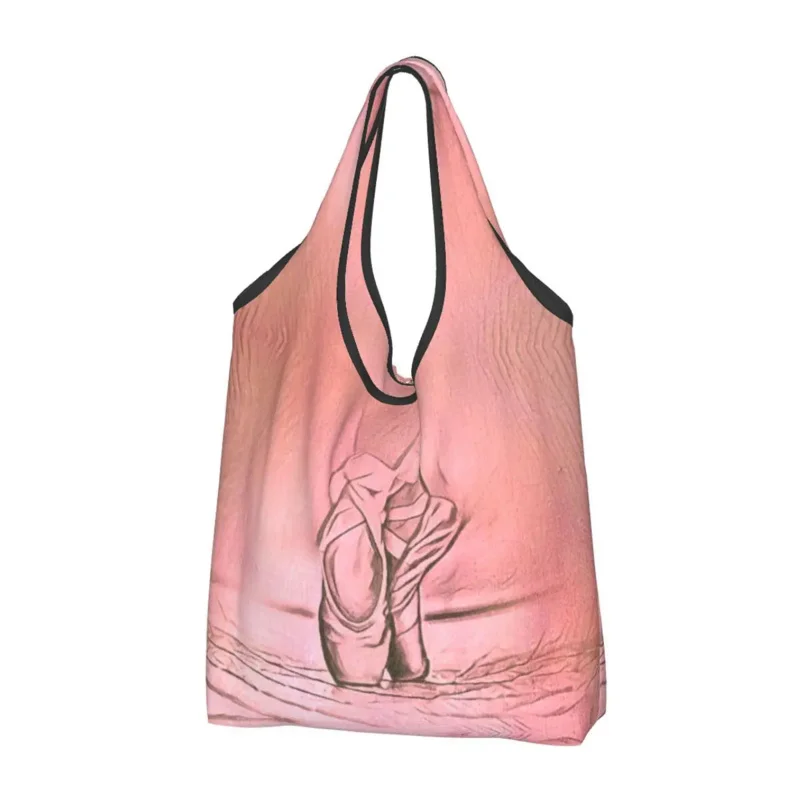 

Funny Print Ballet Shoes Pink Shopping Tote Bag Portable Shopper Shoulder Ballerina Dancer Handbag