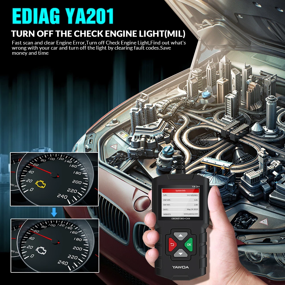 KINGBOLEN YA201 Car Code Reader OBDII/EOBD Auto Diagnostic Tool Data stream save playback OBD2 Scanner Clear code PK CR3001 3