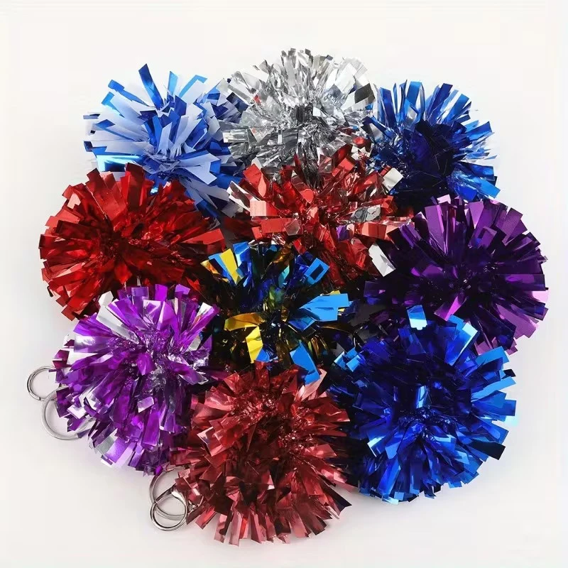 Colorful Cheer Pom Pom Keychains Cheerleader Cheerleading Keyring Charm Foil Bag Pendant Party Favors Dance Accessories Gifts