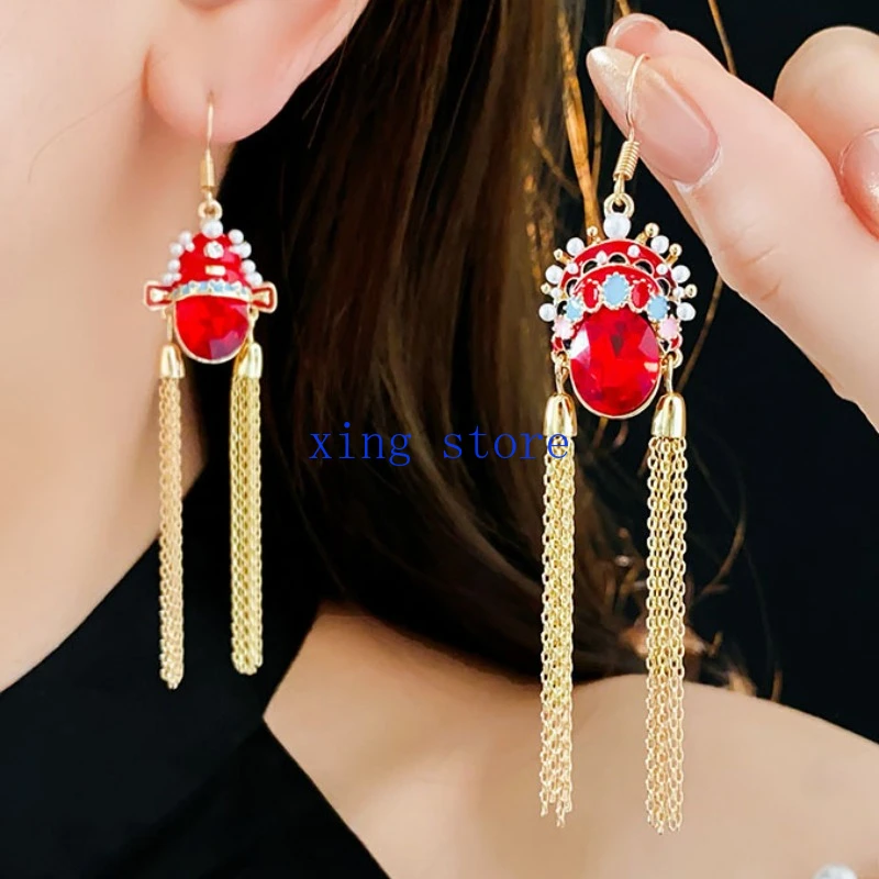 2024 Fashionable New Ethnic Style Simulated Pearl Inlaid Droplet Glazed Tassel Women's Earrings