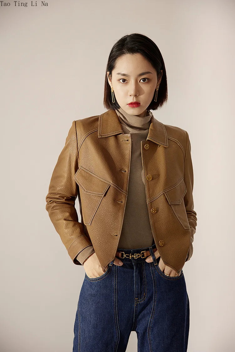 цена Tao Ting Li Na Women New Real Sheep Leather Coat Sheepskin Foam Leather Jacket W5